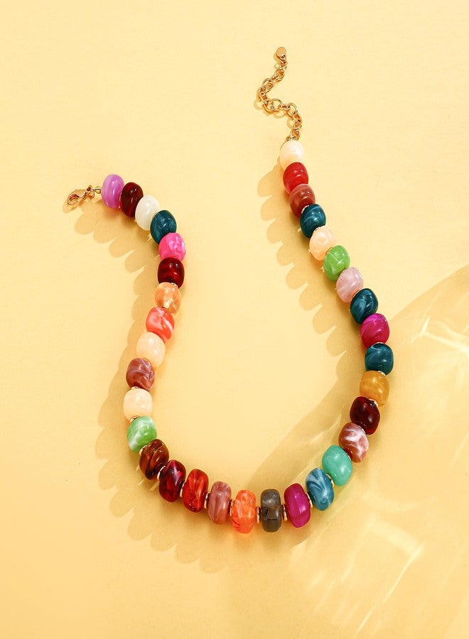HolidayQbee Beaded Necklace for Women Boho Colorful Bead Gemstone Necklace Big Bead Necklace Fashion Trendy Summer Necklaces Jewelry Gifts - Image 5
